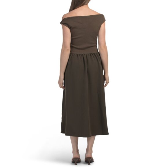 SUNDAY EDITION Olive Off The Shoulder Mixed Media Dress - Picture 2 of 2